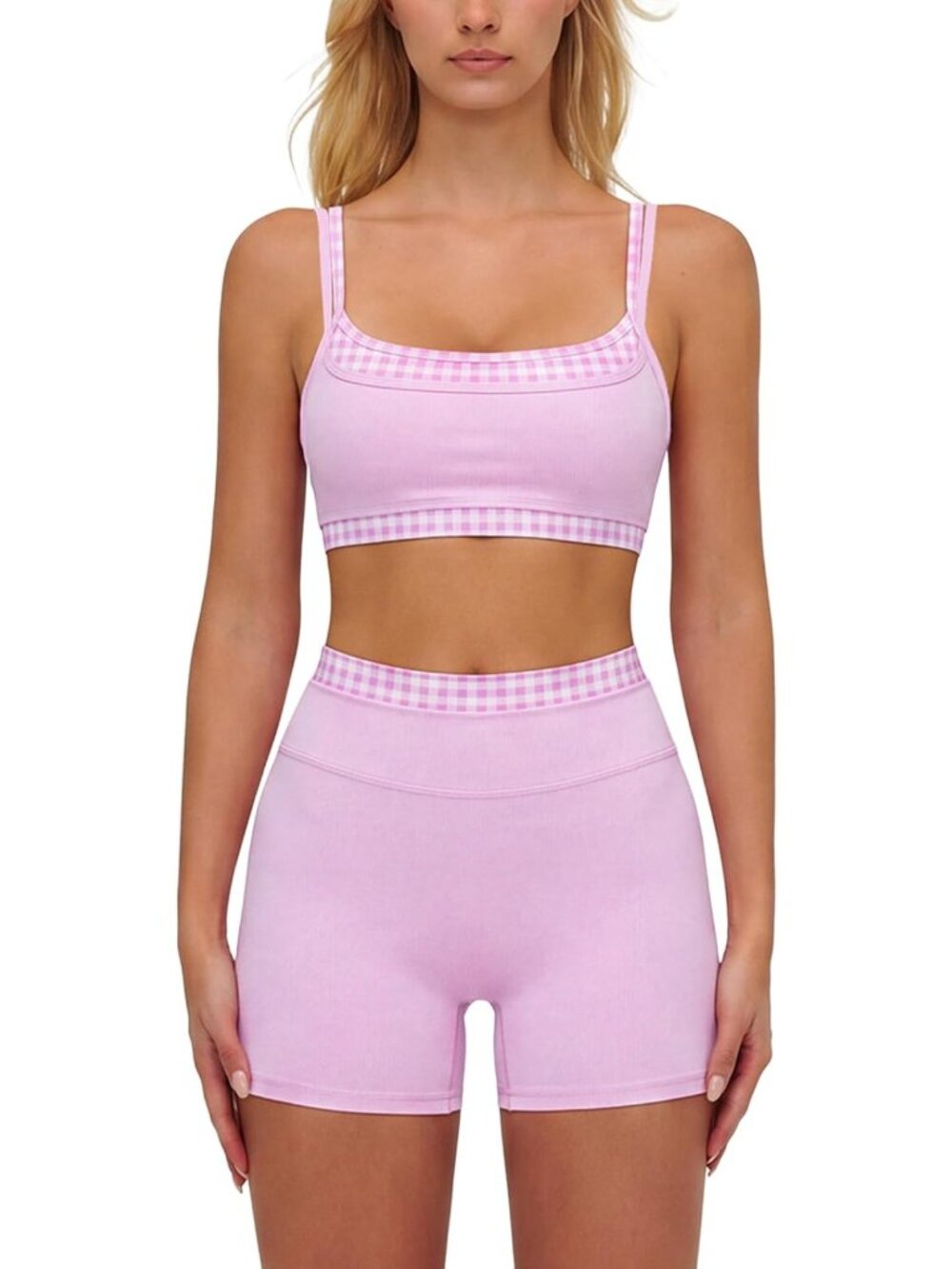 Layered Workout Set for Women - 2 Piece Polka Dot Sports Bra & High Waist Shorts